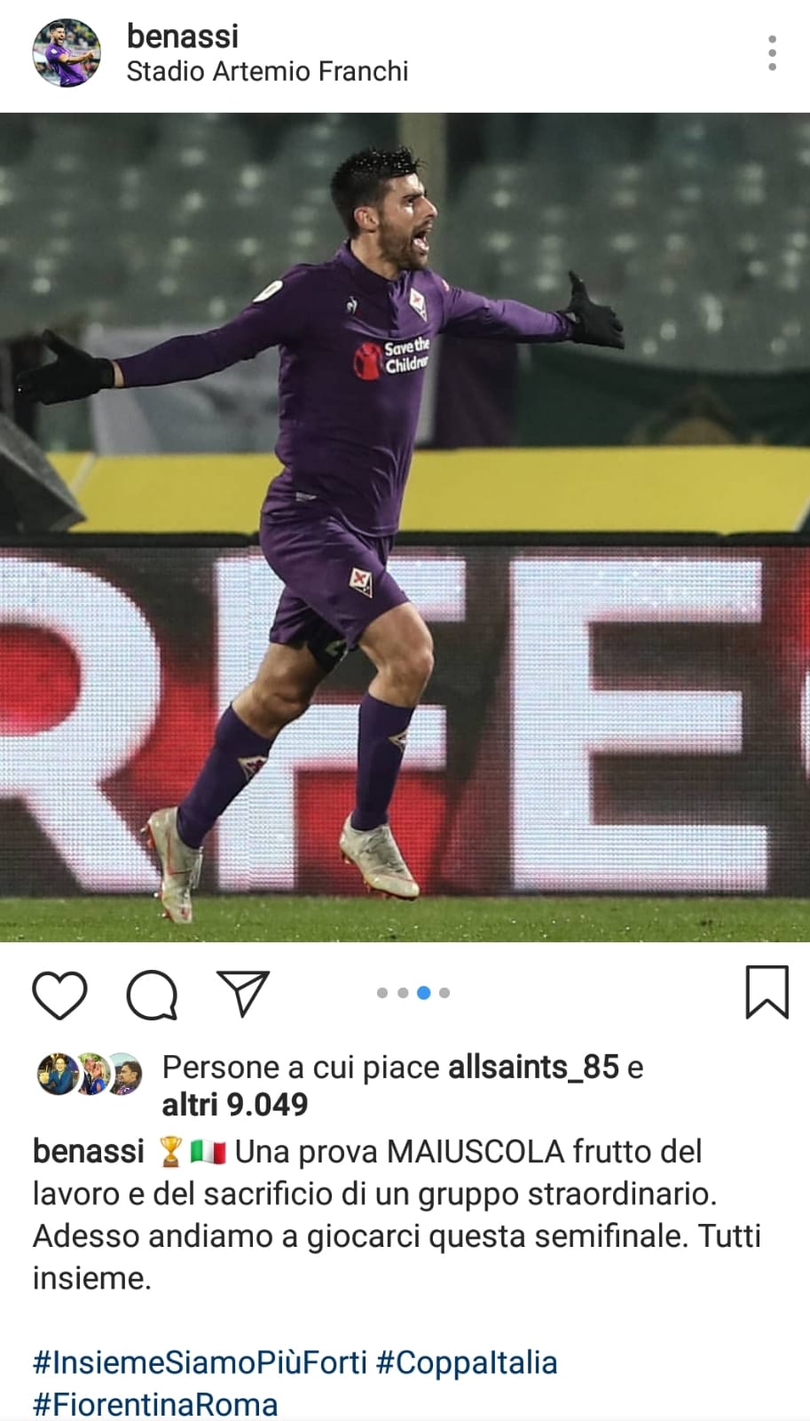 Benassi: "Una prova maiuscola grazie al lavoro di un gruppo straordinario. Adesso..."