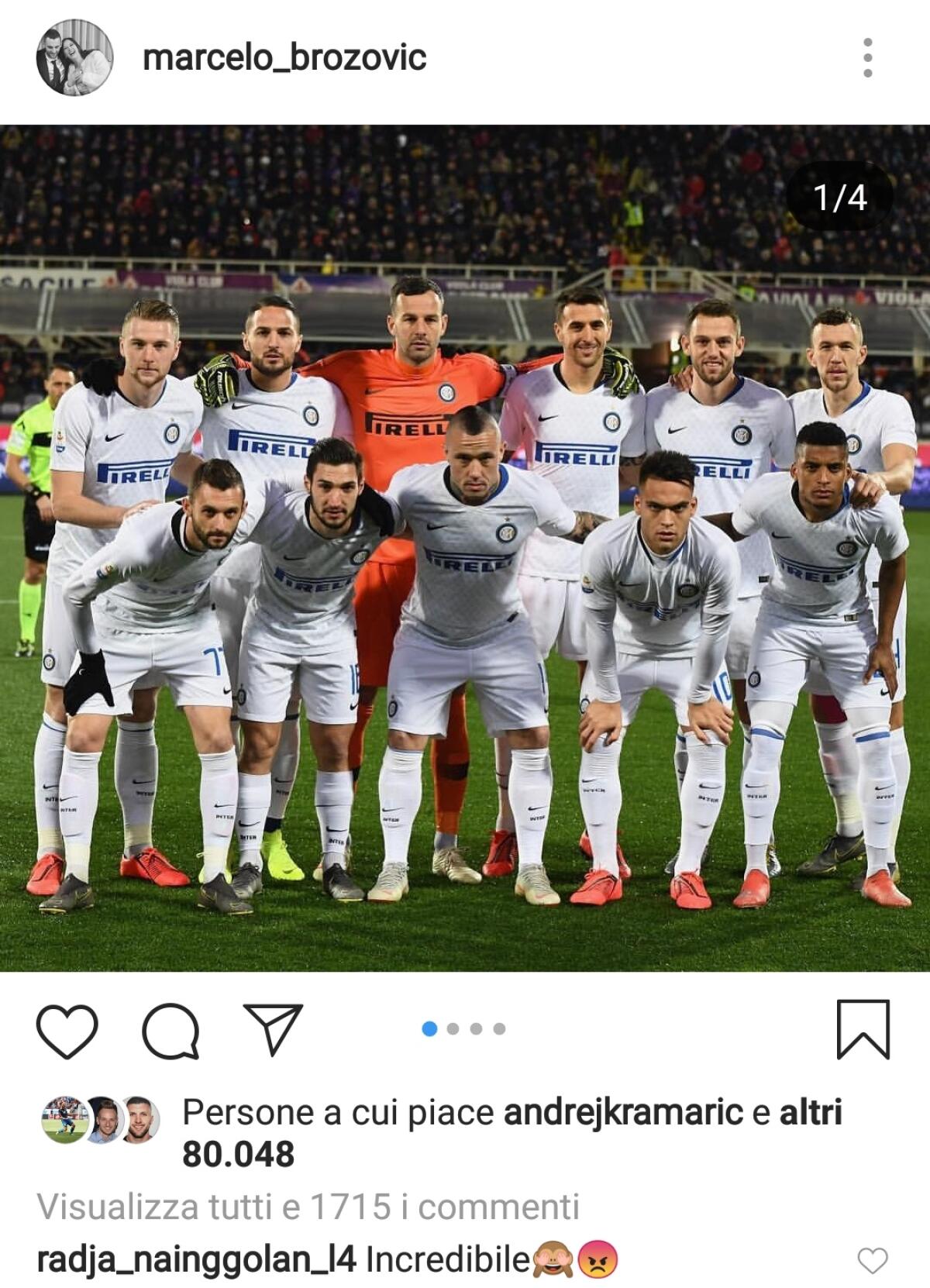 (FOTO): Siparietto su Instagram tra Marcelo Brozovic e Raja Nainggolan nel post partita Fiorentina-Inter… - 