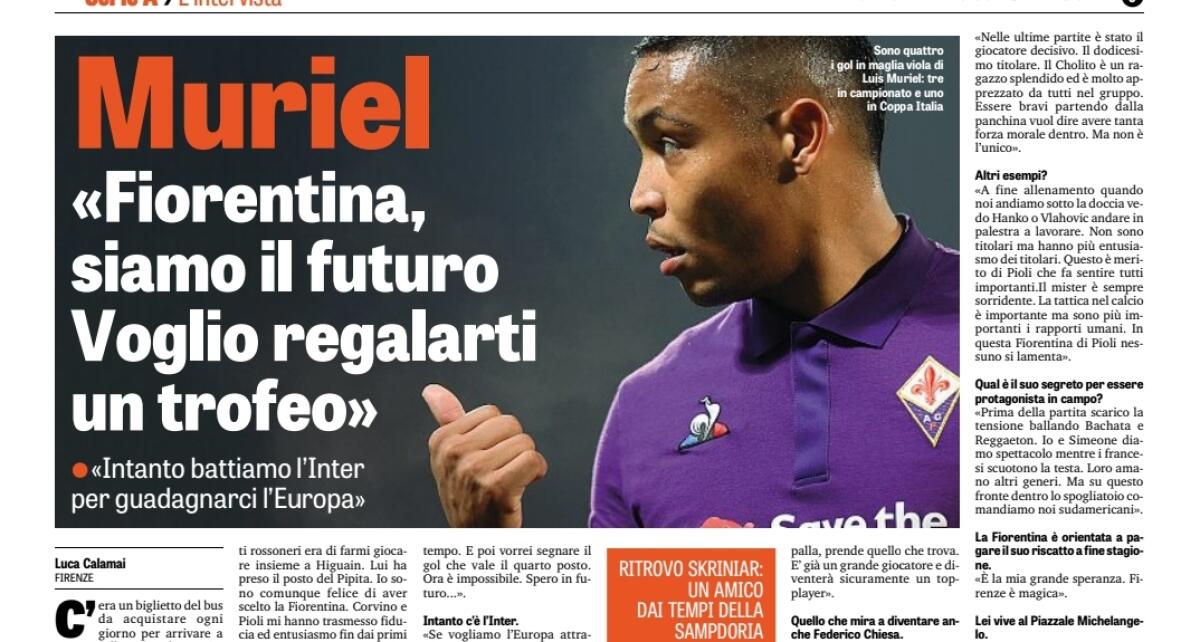 "Voglio regalare Coppa Italia e quarto posto alla Fiorentina. Firenze è magica. Chiesa più forte di Cuadrado" - 