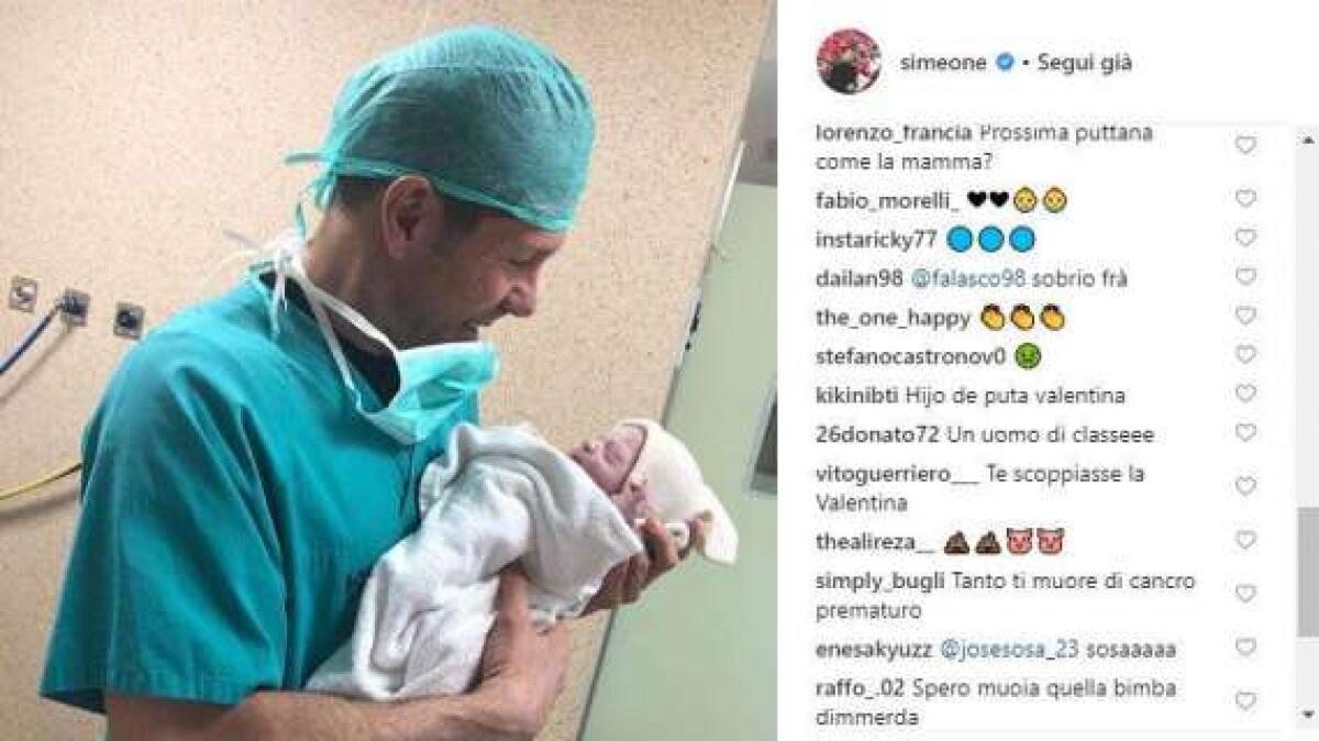 Minacce di morte alla piccola figlia di Simeone dai tifosi della Juventus su Instagram - 