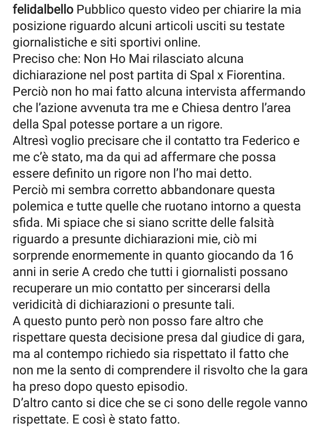 Felipe: "Non ho mai detto che era rigore. Il contatto c'è stato ma non ho mai sostenuto che.."