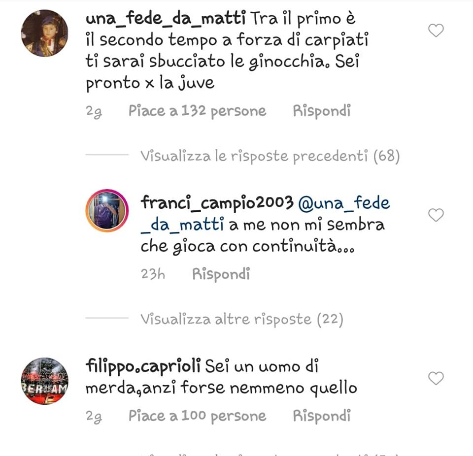 I tifosi dell'Atalanta si scagliano contro Chiesa. Tante offese sui social (LE FOTO)
