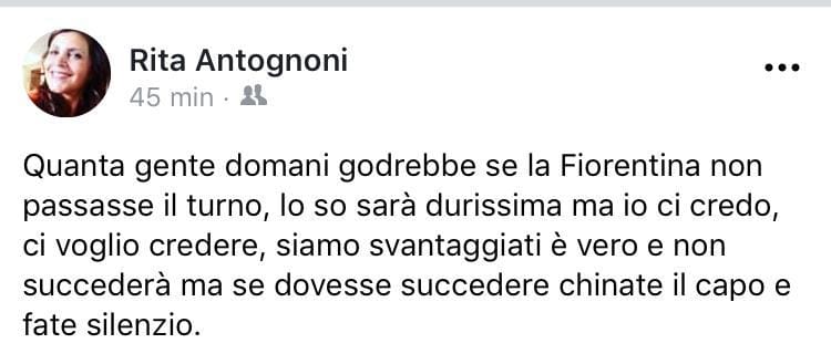 Rita Antognoni polemica: "Certi tifosi godrebbero se la Fiorentina venisse eliminata dalla coppa"