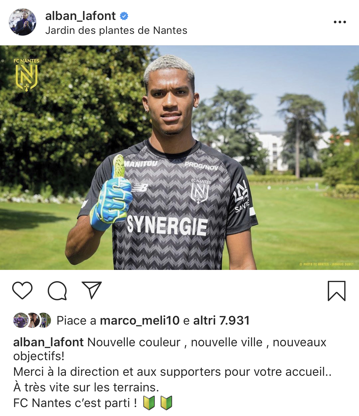 Lafont: "Nuova città, nuovi obiettivi. FC Nantes andiamo!"