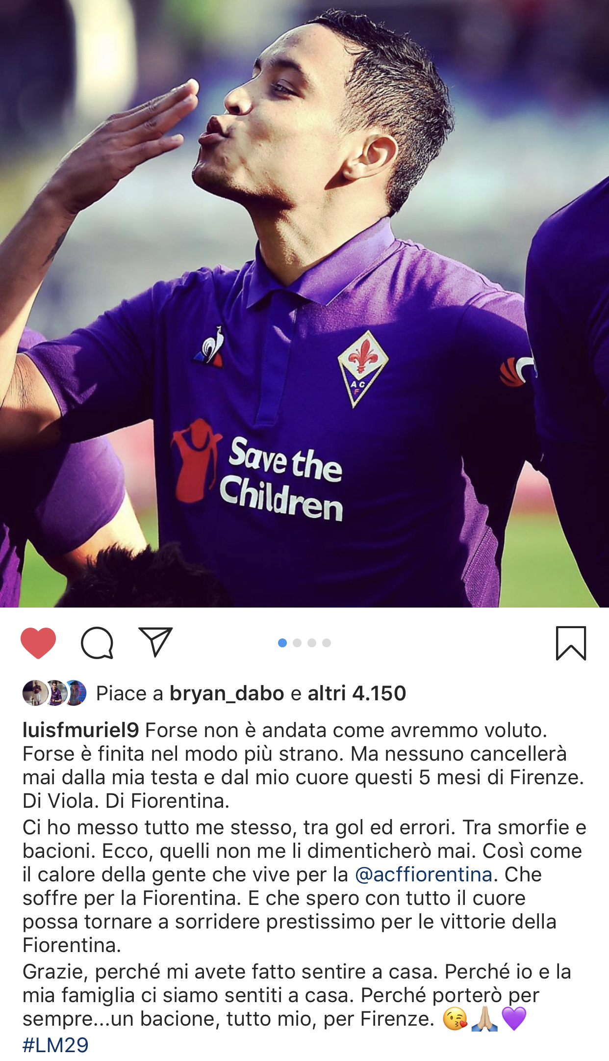 Muriel: "Grazie perchè mi avete fatto sentire a casa. Spero che i fiorentini possano tornare a sorridere prestissimo"