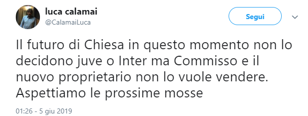 Calamai: "Il futuro di Chiesa non lo decidono Juve e Inter ma Commisso. E il nuovo proprietario..."