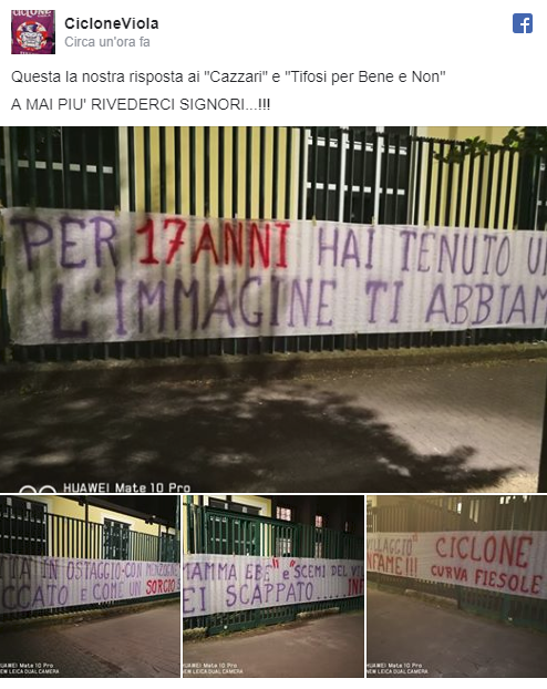 (FOTO) Striscione offensivo contro i DV appeso al Franchi: "Dopo 17 anni di menzogne adesso..."