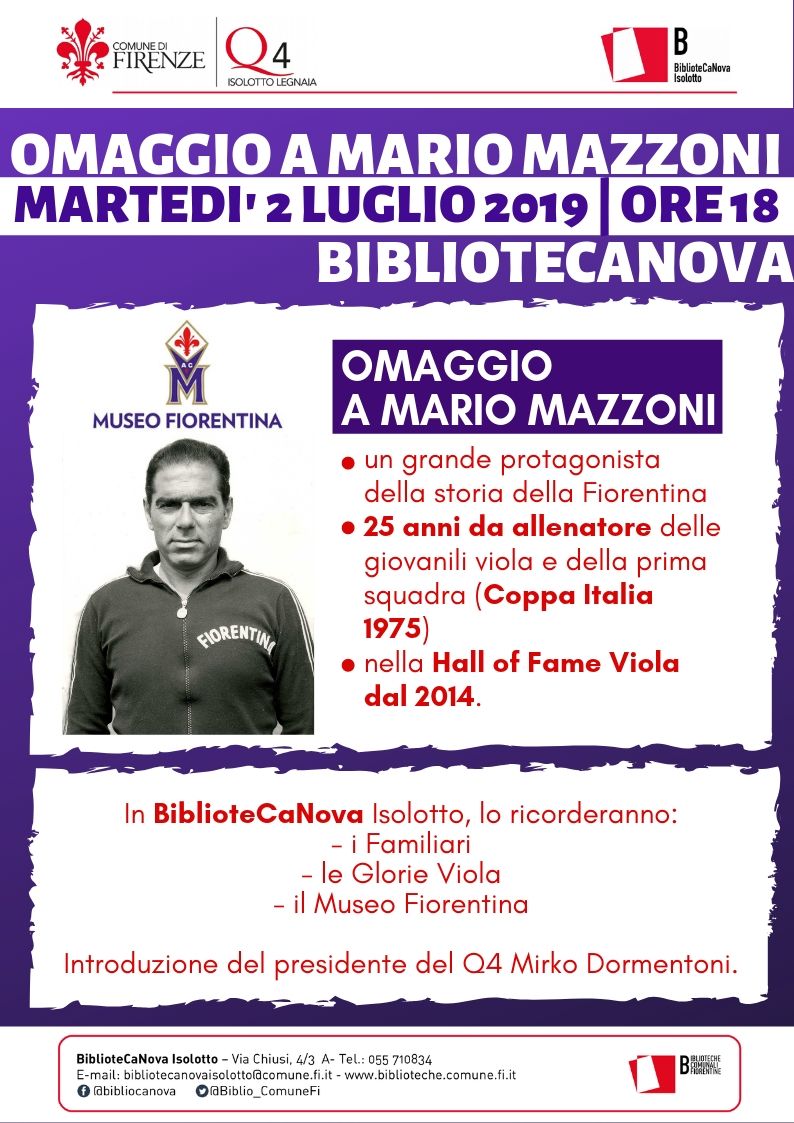 (FOTO): Firenze omaggia Mario Mazzoni. Domani ore 18.00 alla “Biblioteca Nova”. Ecco le info