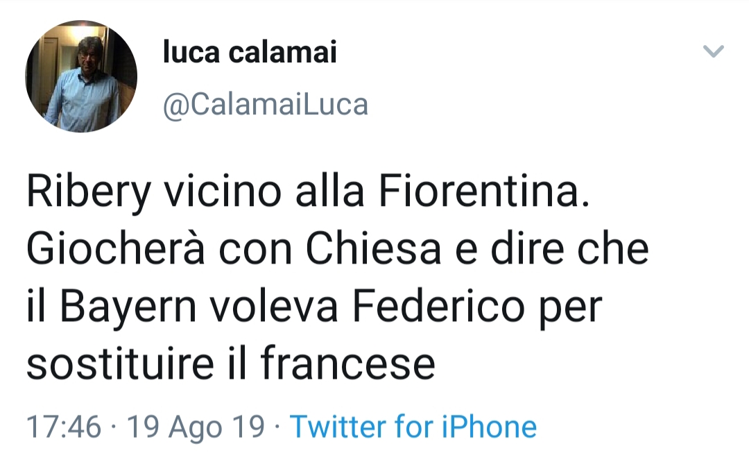 Calamai annuncia: "Ribery vicino alla Fiorentina, giocherà al fianco di Federico Chiesa"
