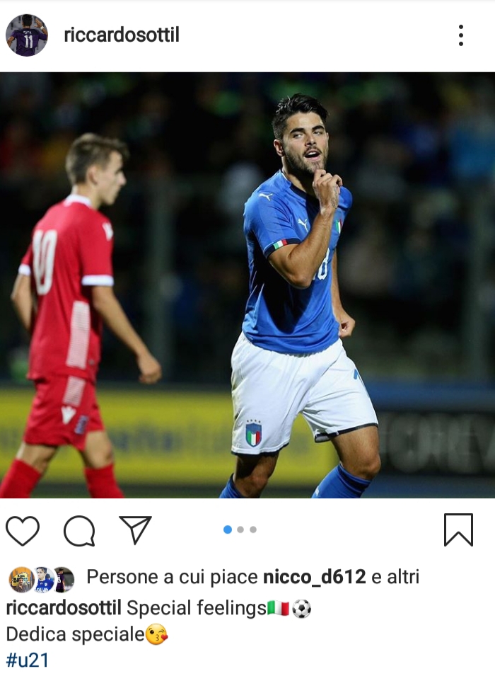 Sottil festeggia il gol con gli azzurrini sui social: "Dedica speciale.."(FOTO)
