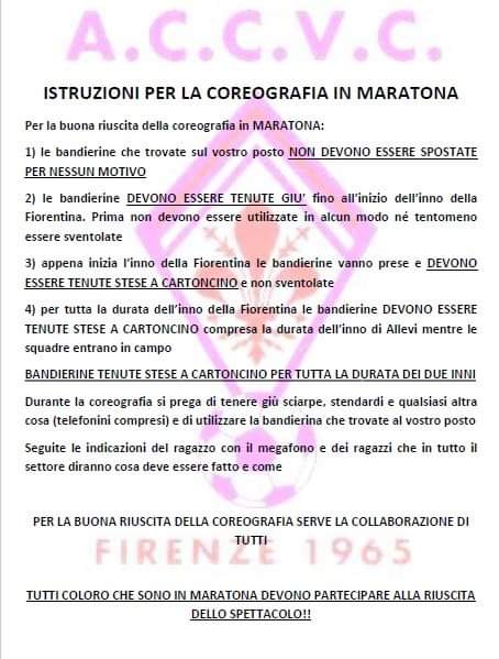 Fiesole e Maratona si preparano ad una grande coreografia. Ecco le indicazioni sugli spalti