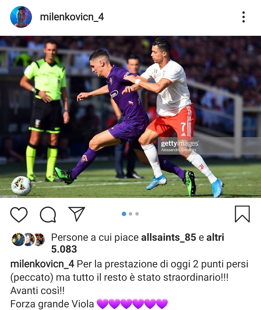 Milenkovic deluso: "Per la partita che abbiamo fatto oggi sono due punti persi. Il resto è straordinario"