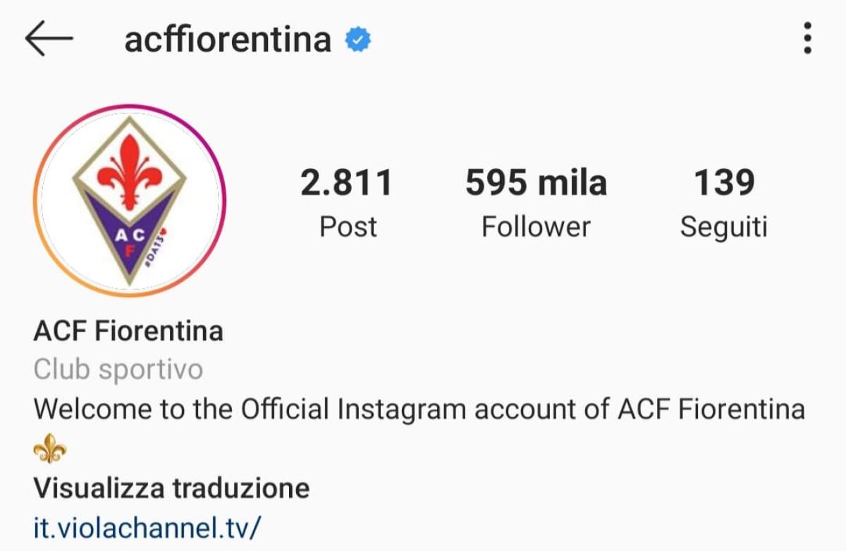 Fiorentina, molto bene sui social, è la sesta squadra più seguita su Instagram - 