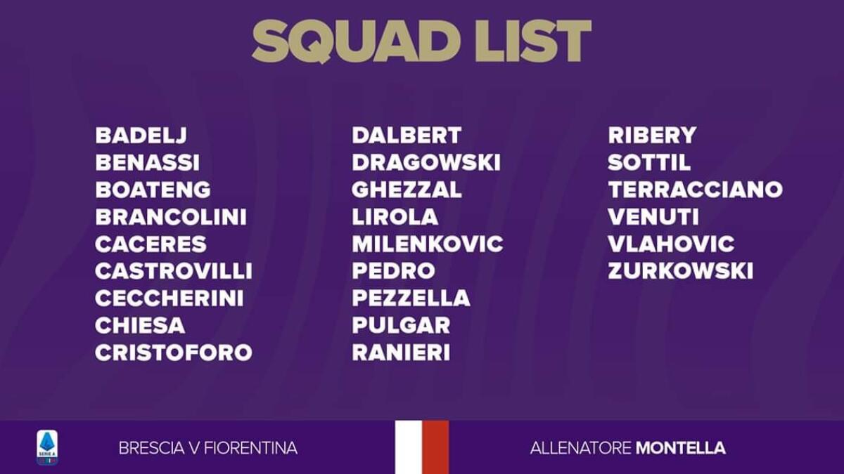 I convocati della Fiorentina per Brescia, finalmente c'è Pedro, assente Terzic - 