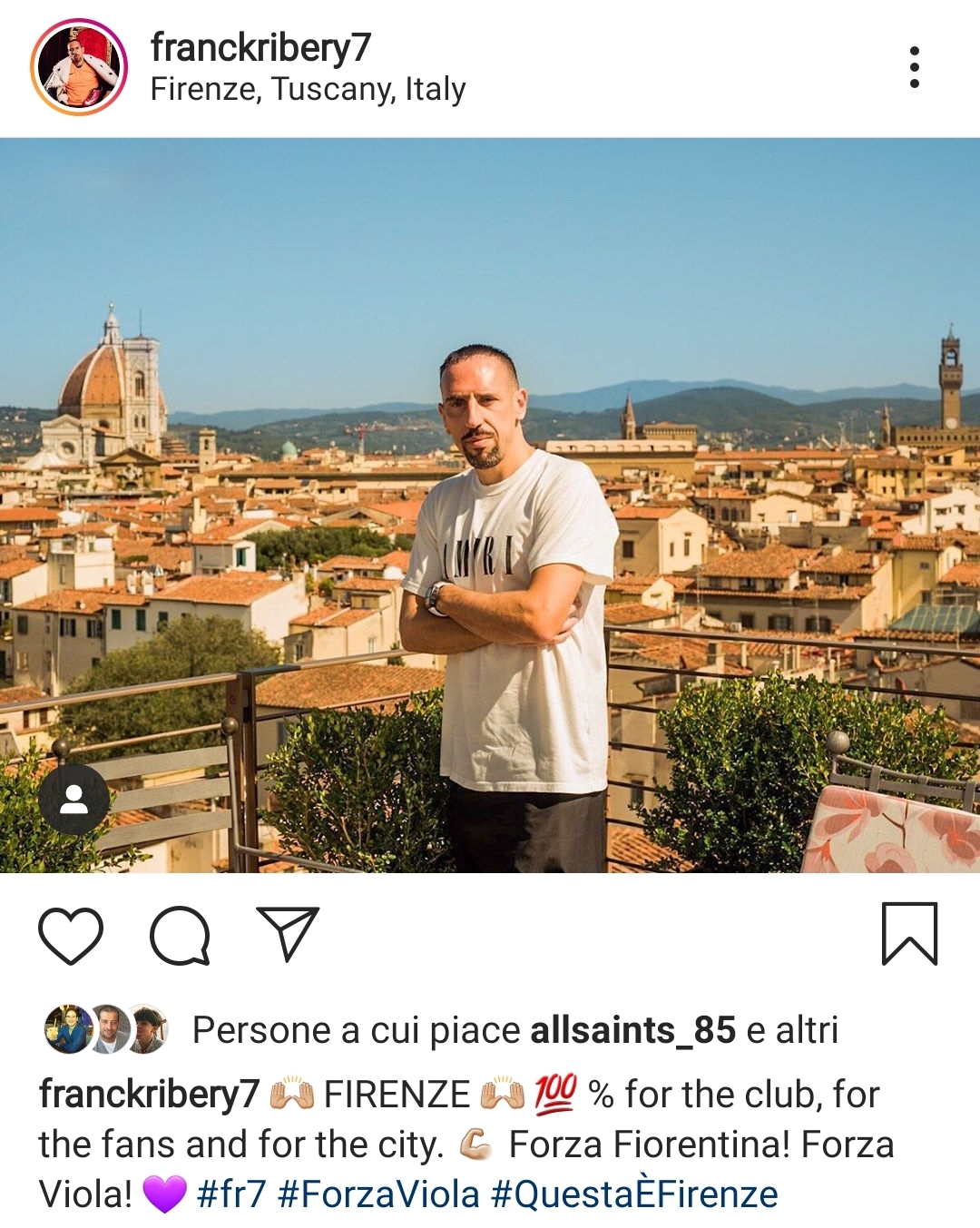 Ribery domina su Firenze: "Per il club, per i tifosi e per la città. Forza Fiorentina"