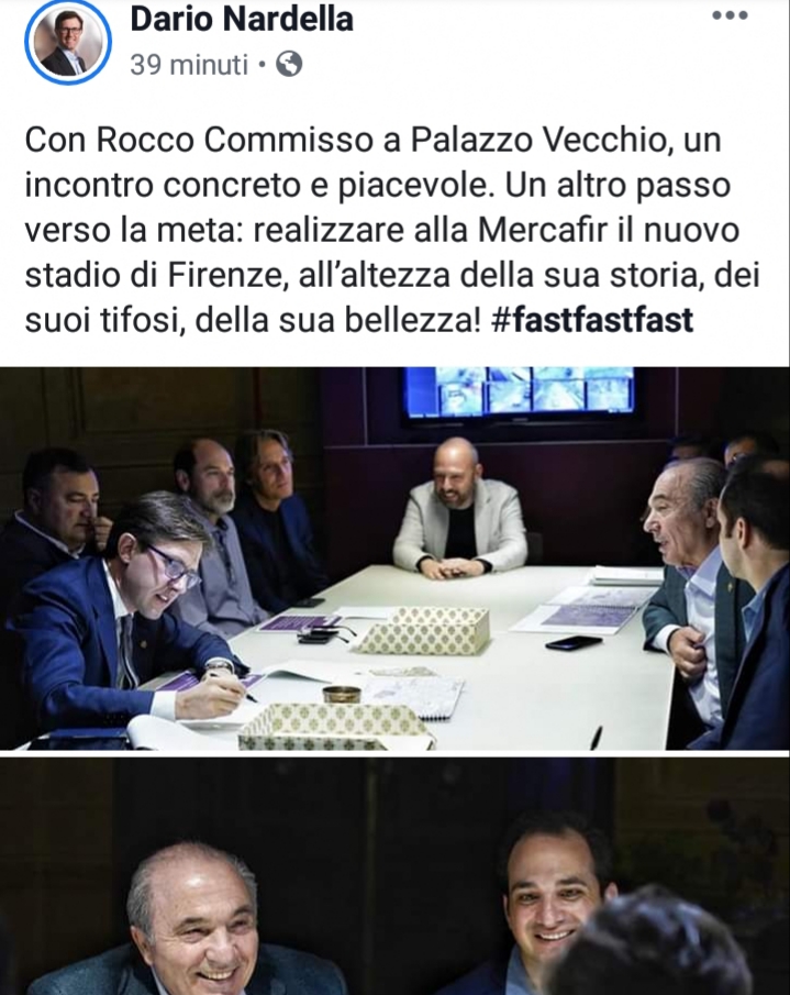 (FOTO)Nardella su Facebook: "Un altro passo verso la meta. Lo stadio alla Mercafir all'altezza.."