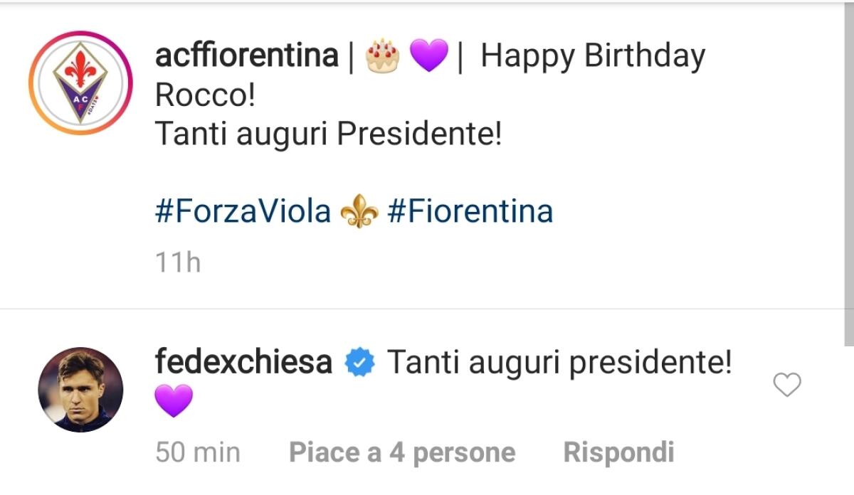 Chiesa fa gli auguri a Commisso, cuore viola e messaggio per il presidente sui social. Ecco il post - 