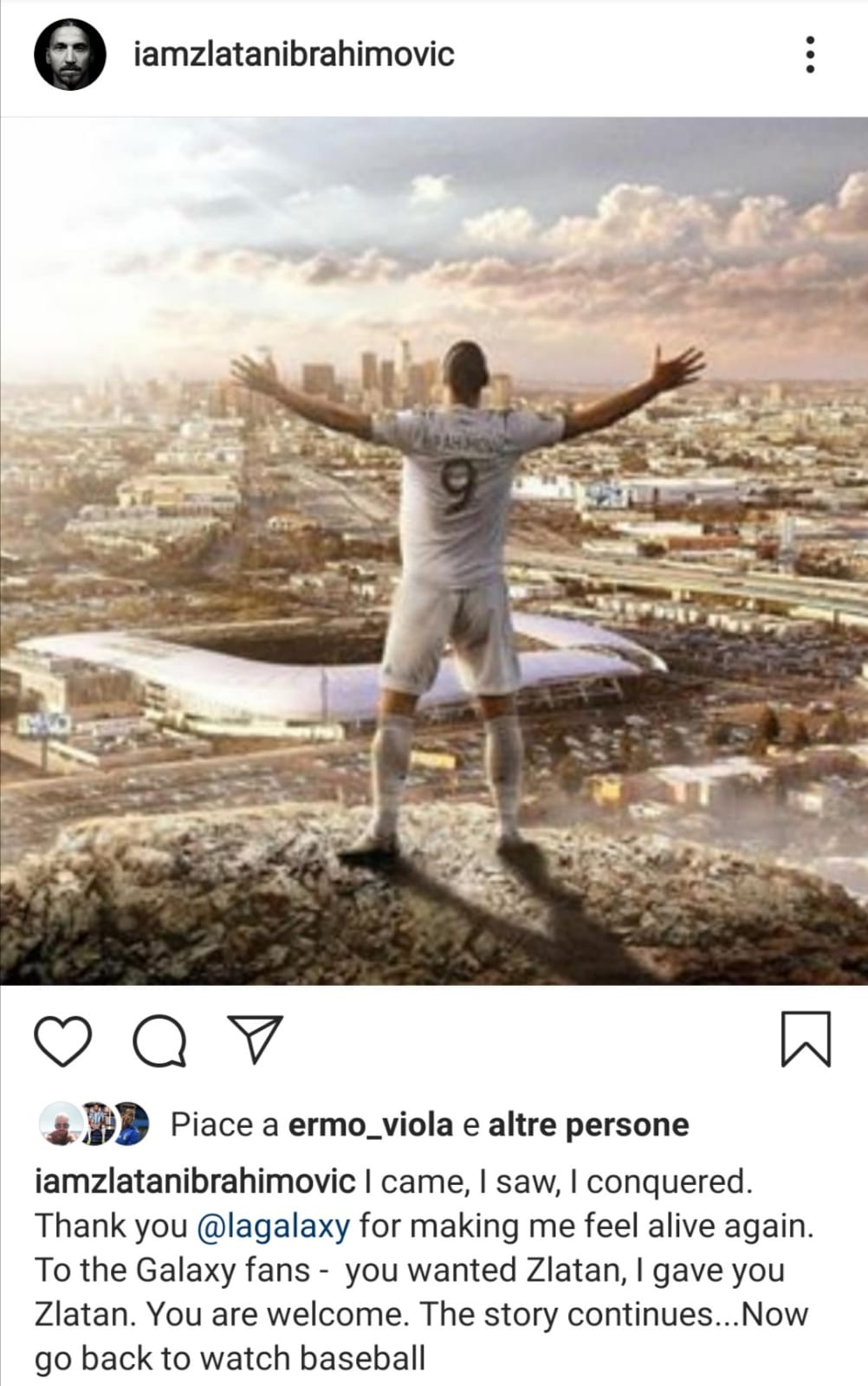 "La storia continua, tornate a guardare il baseball" L'addio social ai Galaxy di Ibra..
