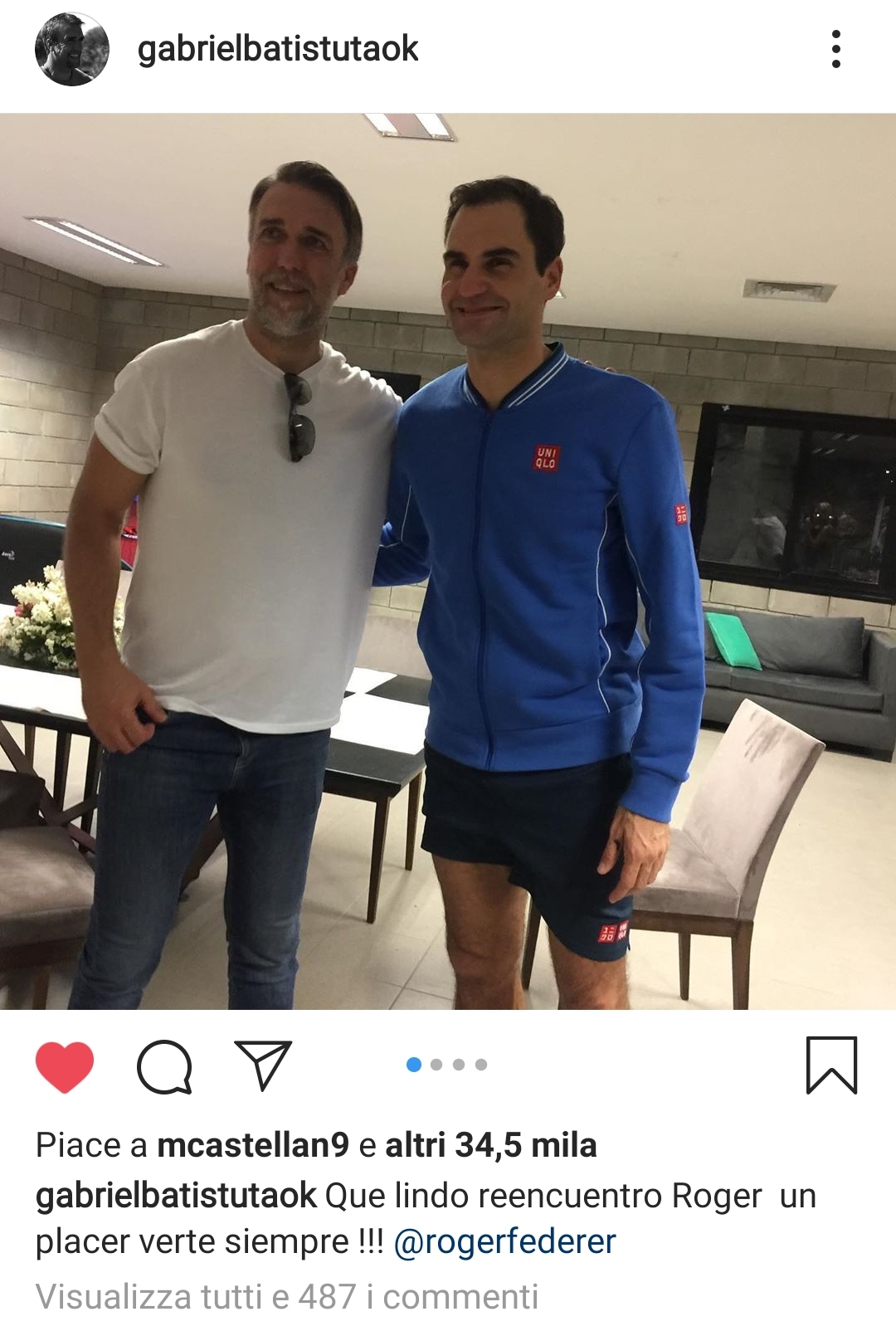 [FOTO] Batistuta fa visita a Roger Federer: "Che bella rimpatriata, è sempre un piacere vederti!"