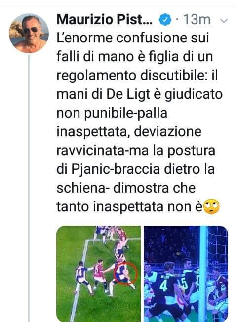 (FOTO) Rigore negato al Toro nel derby per mani di De Ligt. E Pistocchi contesta sui social..