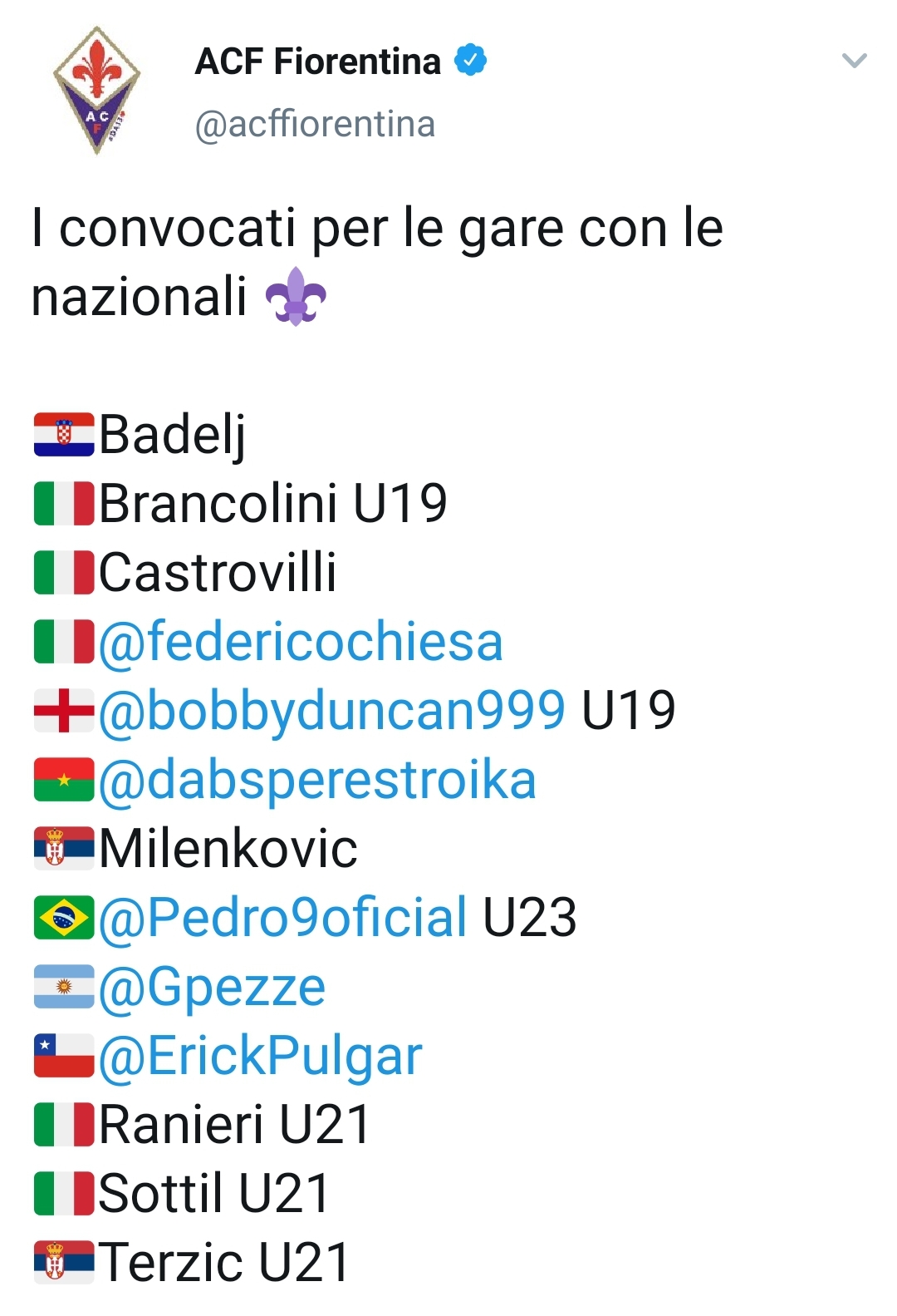 Ecco i tredici giocatori della Fiorentina che partiranno per la nazionale, tanti titolari restano a Firenze