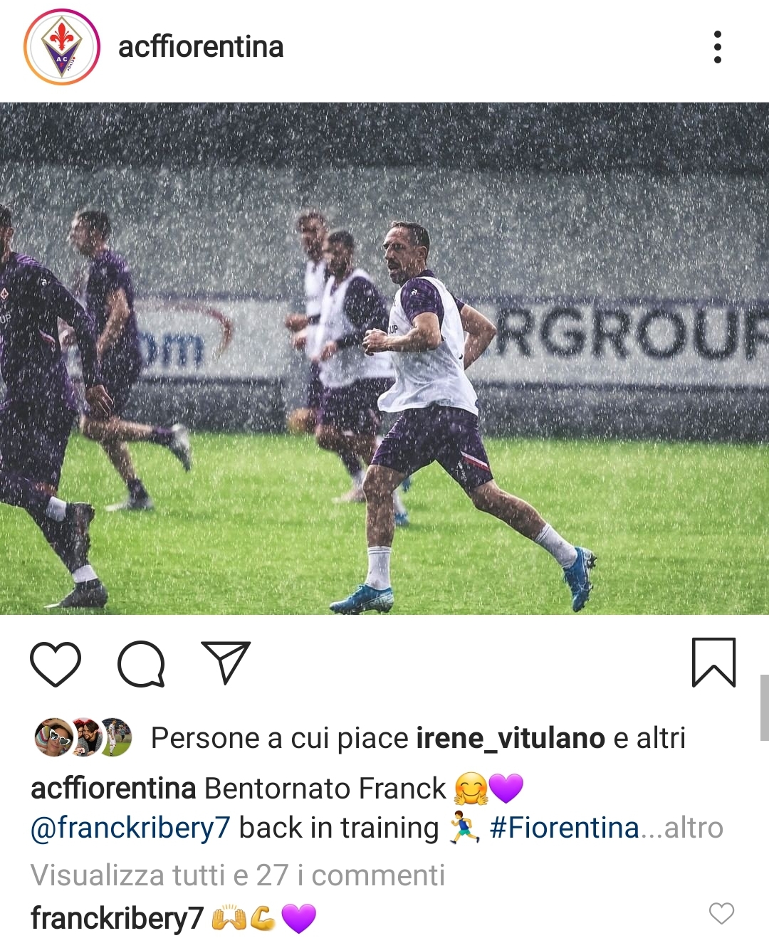 Ribery torna ad allenarsi dopo l'infortunio al ginocchio. L'annuncio dalla Fiorentina