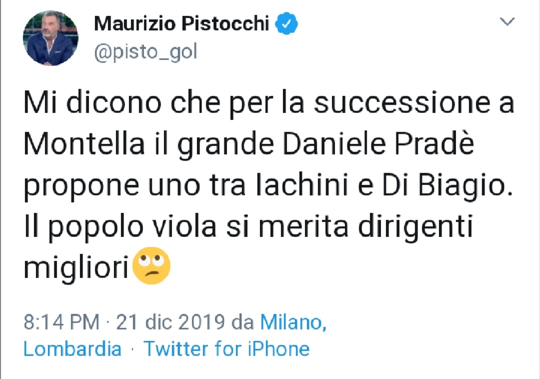 Pistocchi: "Mi dicono che il successore di Vincenzo Montella sia uno tra Iachini e Di Biagio"