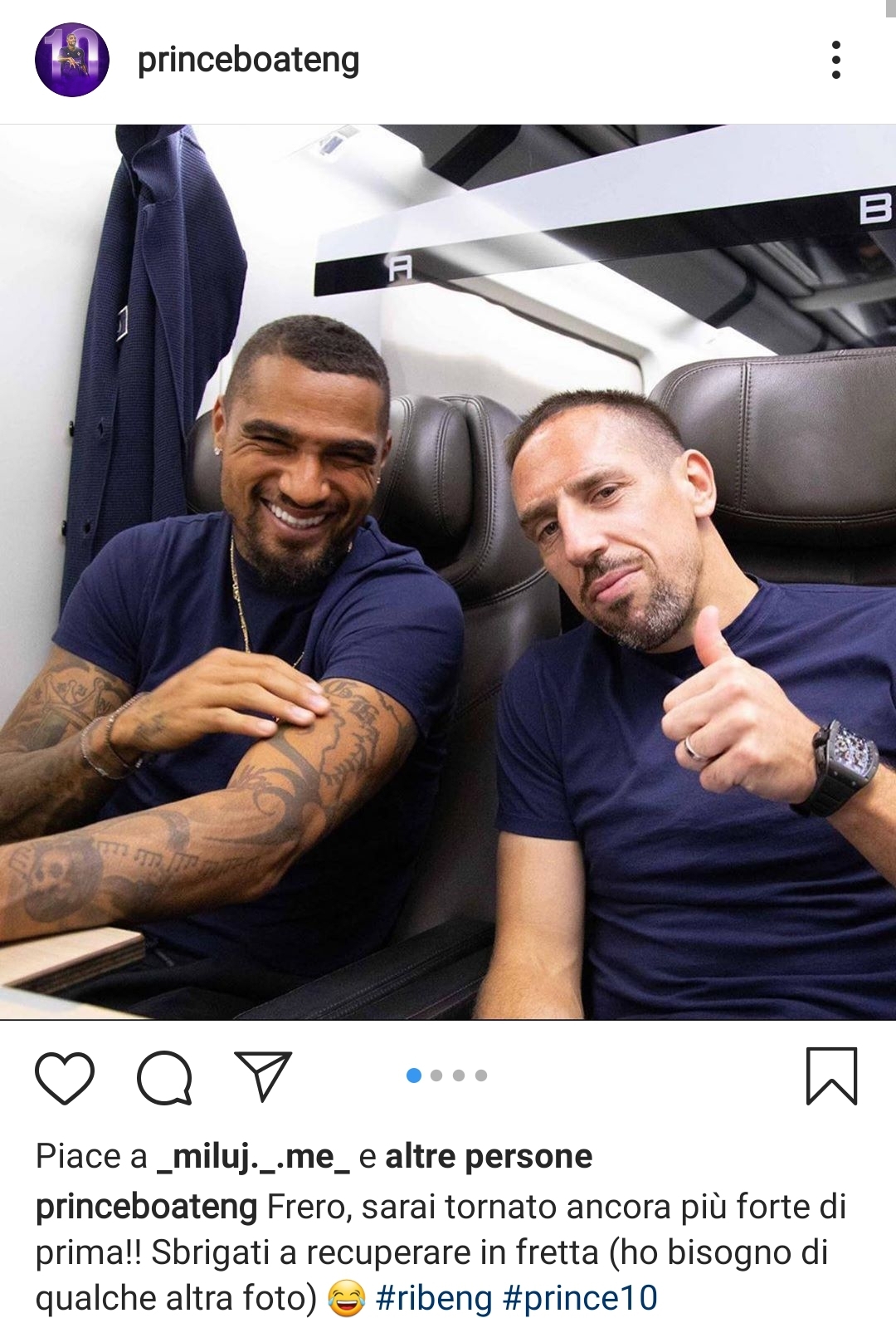 Boateng scrive a Ribery: "Sbrigati a recuperare in fretta, ho bisogno di altre foto insieme"