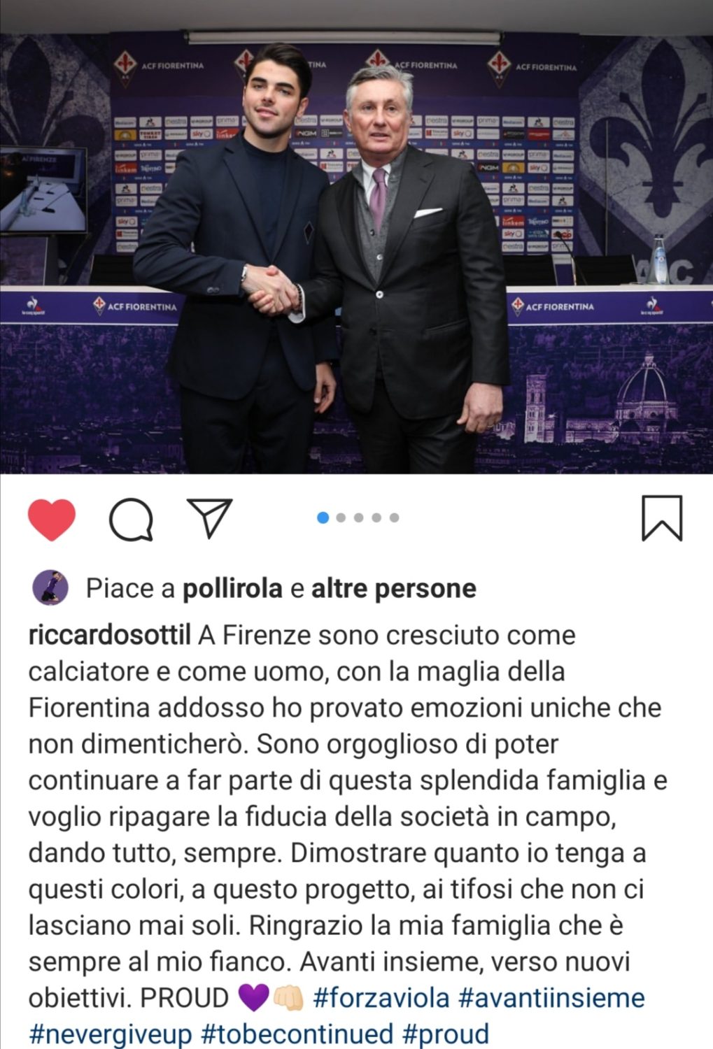 Sottil: "Voglio dimostrare quanto io tenga a questi colori, a questo progetto e ai tifosi che non ci lasciano mai soli"