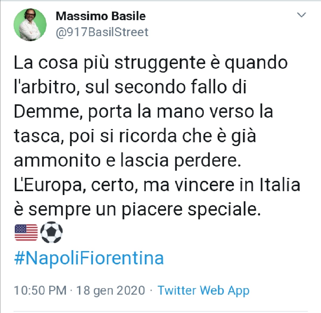 Basile: "L'arbitro nel secondo fallo di Demme porta la mano verso la tasca ma poi lascia perdere"