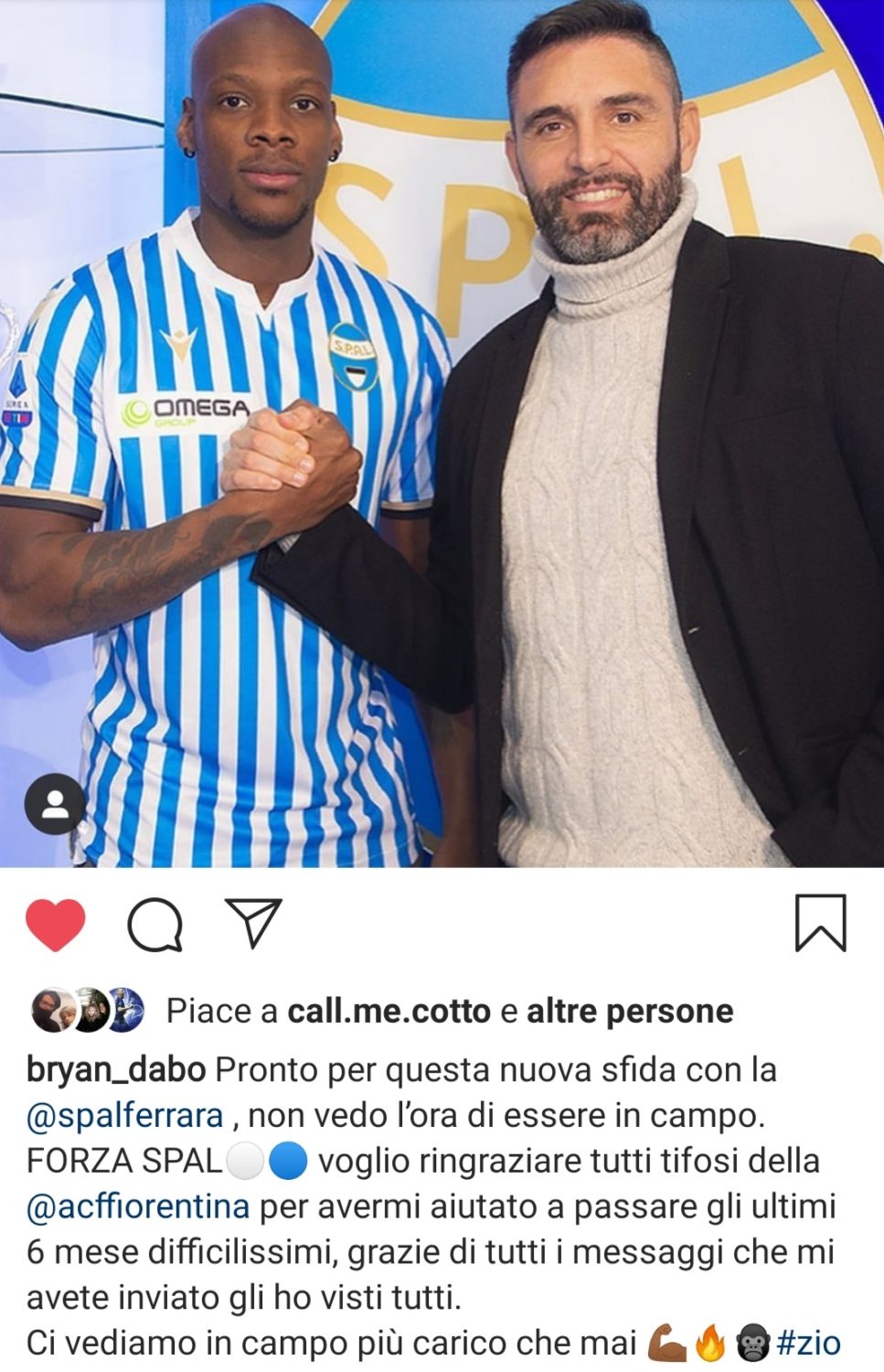 Dabo: "Voglio ringraziare tutti i tifosi viola per avermi aiutato a passare gli ultimi sei mesi difficili"