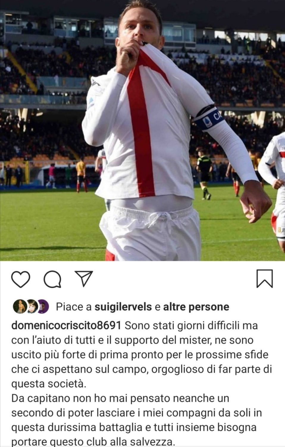 Criscito: "Da capitano non ho mai pensato nemmeno per un secondo di lasciare il Genoa"