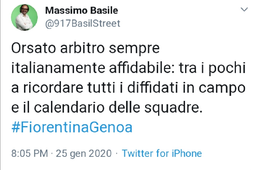 Basile: "Orsato arbitro sempre affidabile, riesce a ricordarsi tutti i diffidati in campo e il calendario delle squadra"