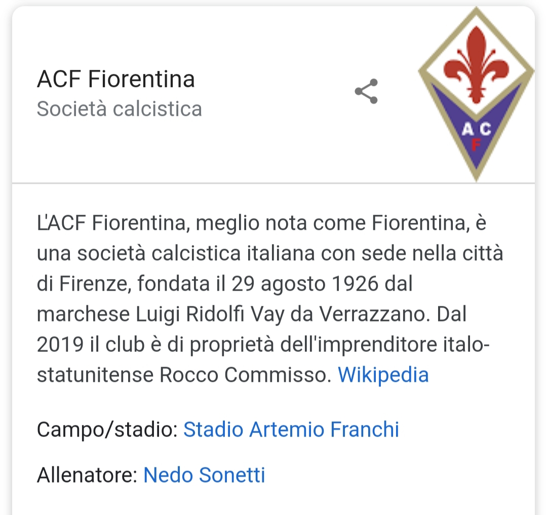FOTO, e intanto su Wikipedia l'allenatore della Fiorentina diventa Nedo Sonetti