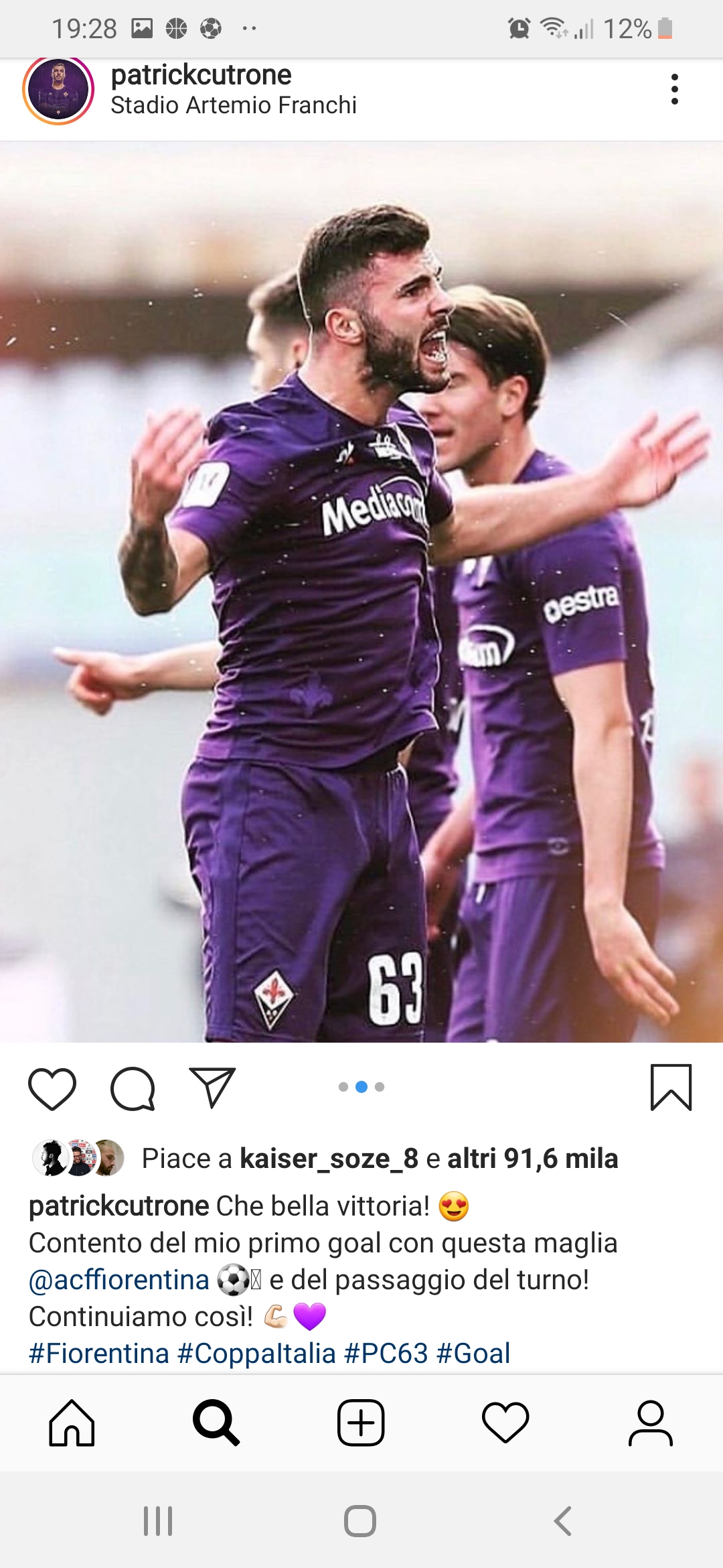 (FOTO)"Contento del mio primo gol con questa maglia.." L'esultanza social di Cutrone..