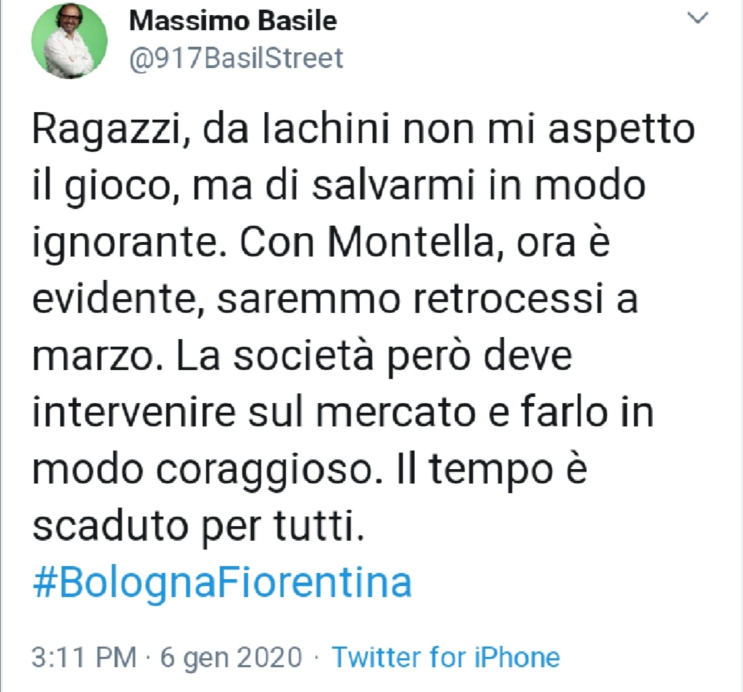 Basile: "Adesso è evidente con Montella saremmo già retrocessi a marzo. La società deve..."