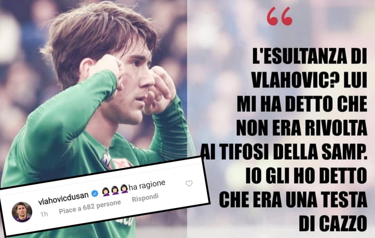 Vlahovic commenta le parole di Iachini. "Ho detto a Vlahovic che è una testa di ca**o" Dusan scrive: "Ha ragione" - 