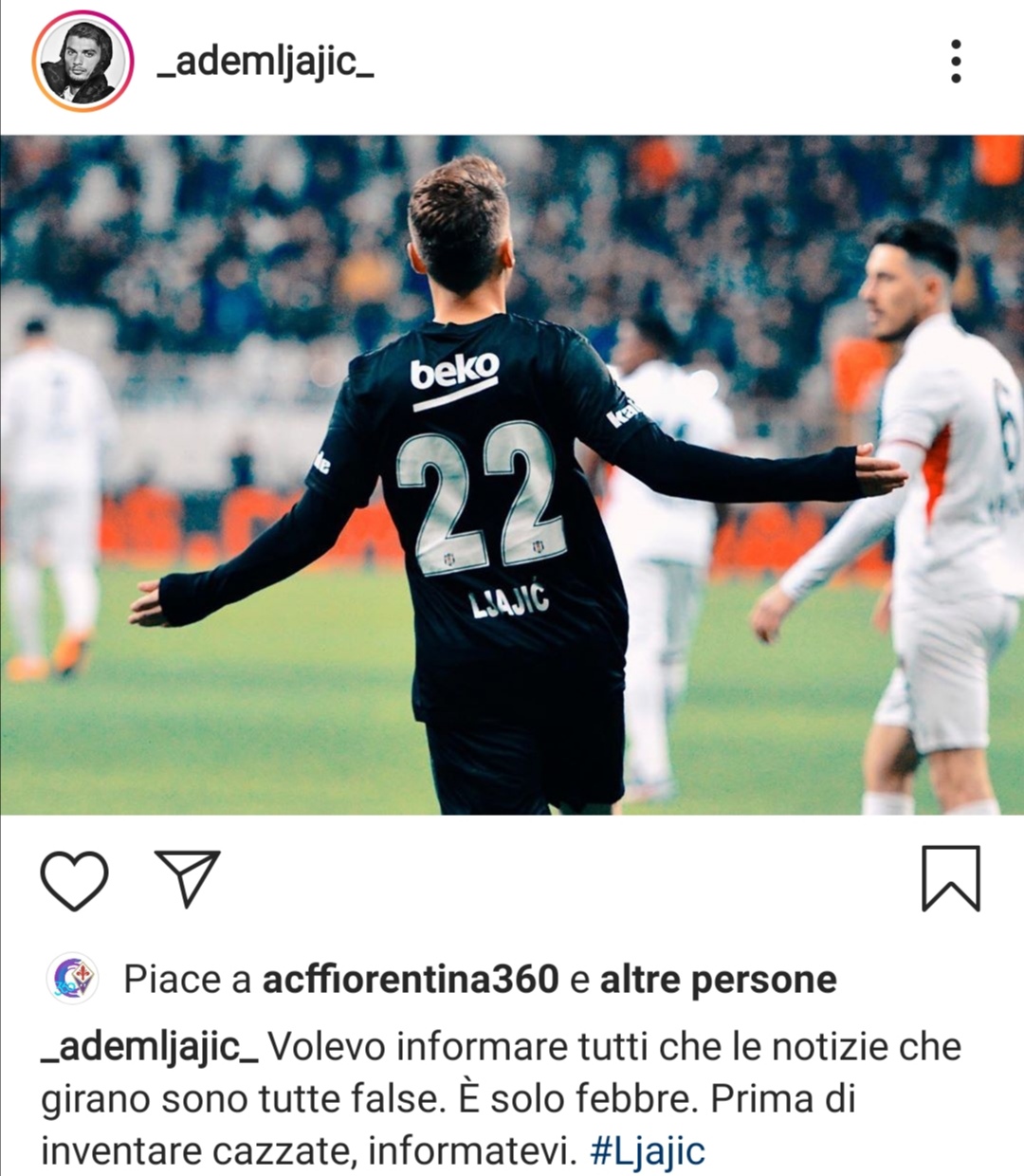 Ljajic ha il coronavirus? No, l'ex Fiorentina chiarisce: "Sono menzogne, ho solo la febbre"