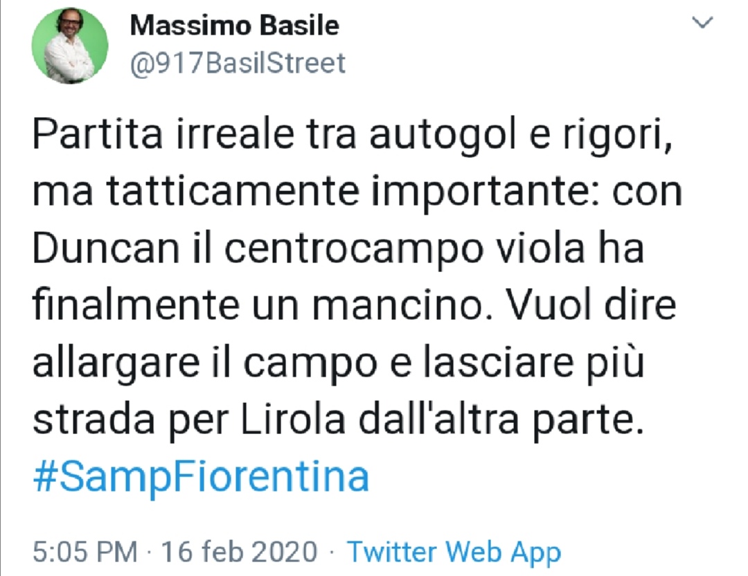 Basile: "Partita irreale tra autogol e rigori ma finalmente con Duncan la viola ha un mancino"