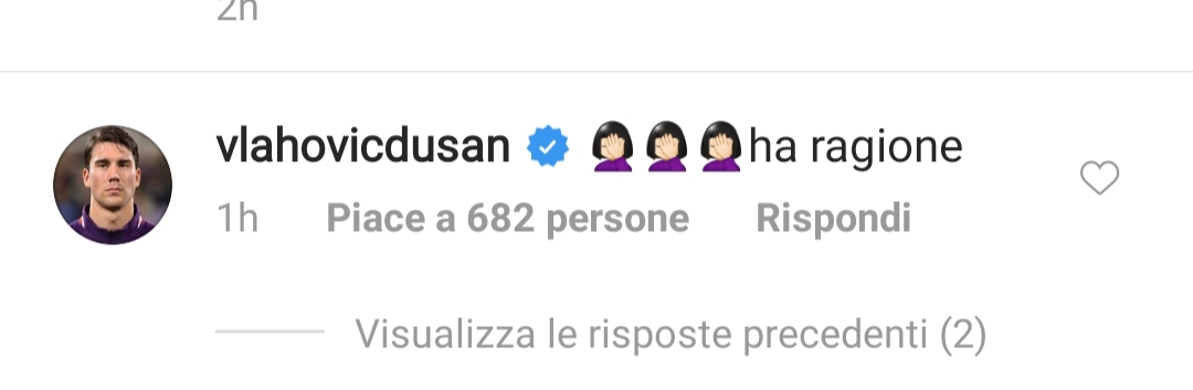 Vlahovic commenta le parole di Iachini. "Ho detto a Vlahovic che è una testa di ca**o" Dusan scrive: "Ha ragione"