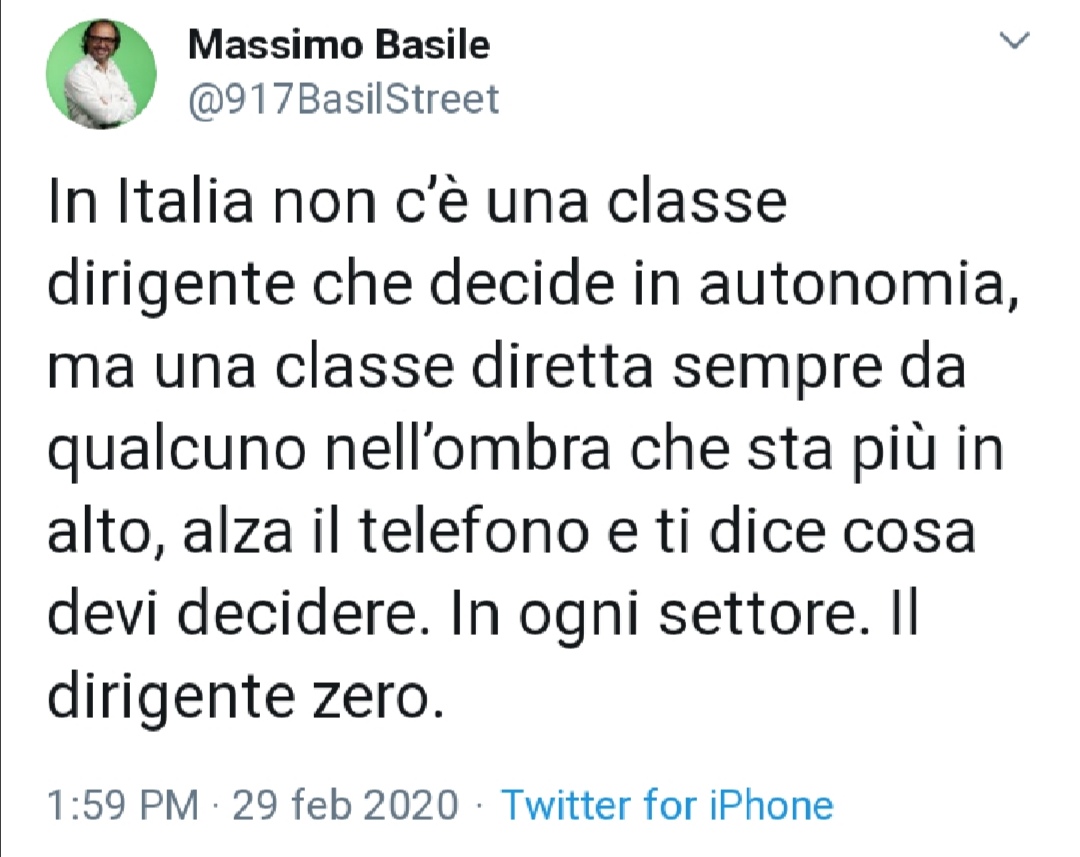 Basile: "In Italia non c'è un classe dirigente che decide in autonomia ma una classe diretta da qualcuno"