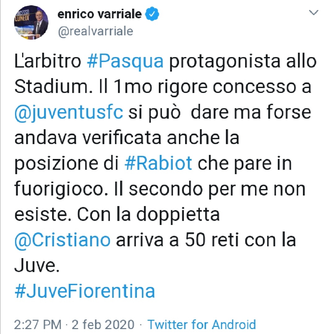 Varriale: "Sul primo rigore andava verificata la posizione di Rabiot. Il secondo non esiste"