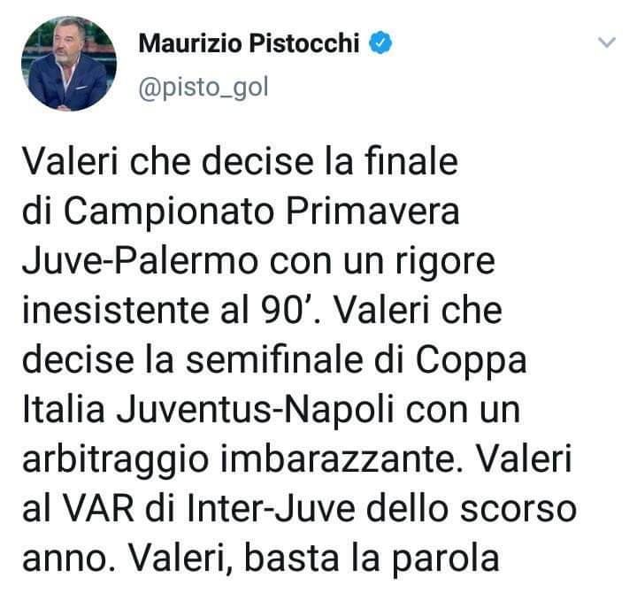 Pistocchi: "Valeri decise la semifinale di Coppa Italia Juventus-Napoli con un arbitraggio imbarazzante"