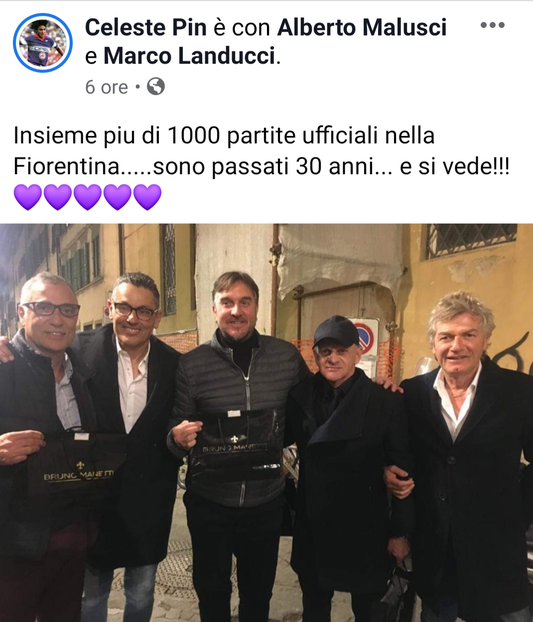 (FOTO)"Insieme più di 1000 partite in viola.." Pin e la rimpatriata fra gli ex viola..