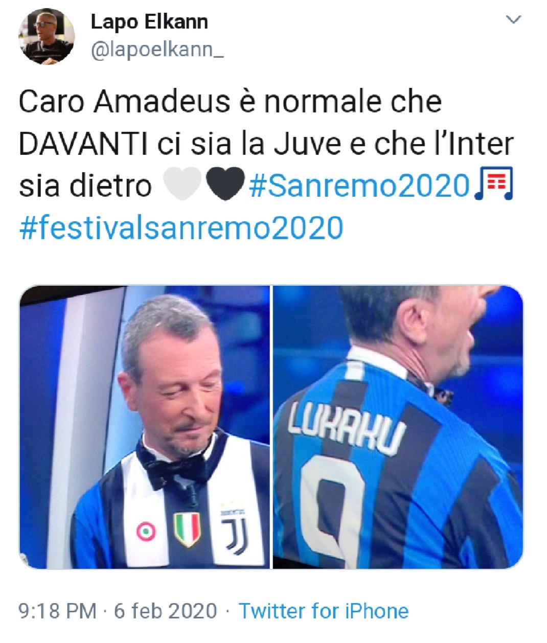 Lapo Elkann sfotte il conduttore Amadeus: "Normale che la Juve sia davanti all'Inter"