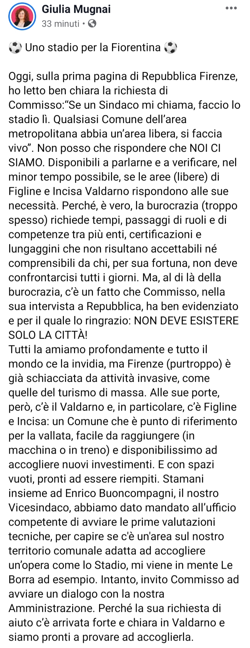 Tutti vogliono lo stadio della Fiorentina, sindaco Figline: "Commisso se vuole può farlo qui"