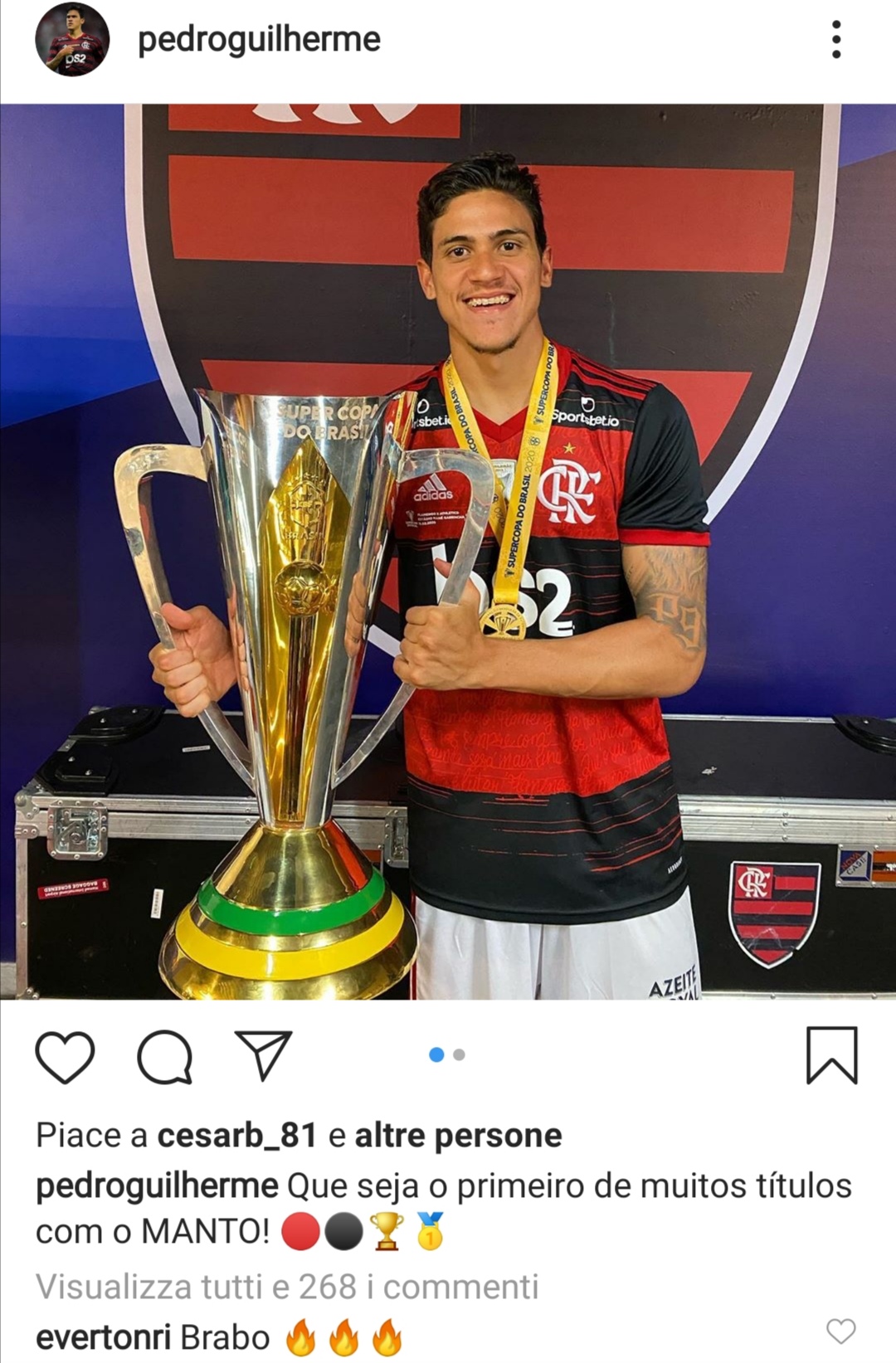 Pedro vince la Supercoppa del Brasile: "Questo è il mio primo trofeo di molti titoli con il mantello"