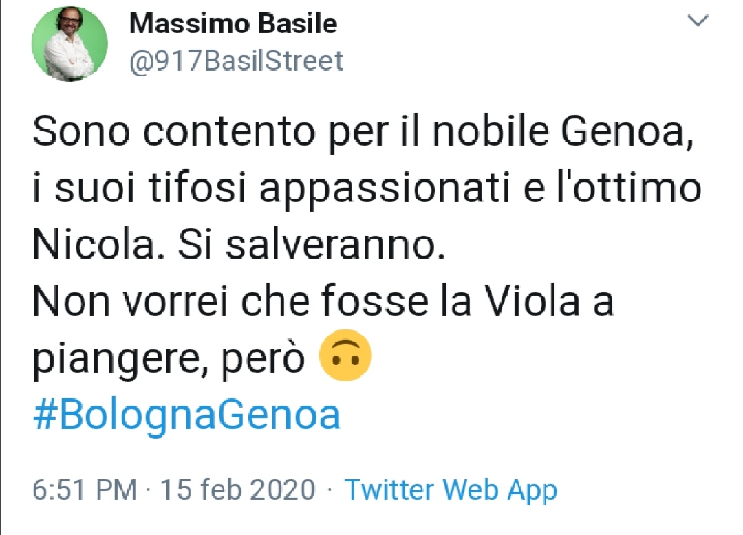 Basile: "Sono contento per il nobile Genoa e i suoi tifosi. Non vorrei che fosse la viola a piangere"