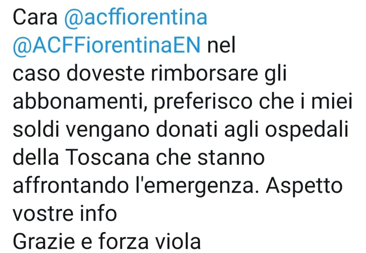 La proposta di un tifoso viola: "Fiorentina, devi rimborsarci? No, date quei soldi all'ospedale di Firenze" - 