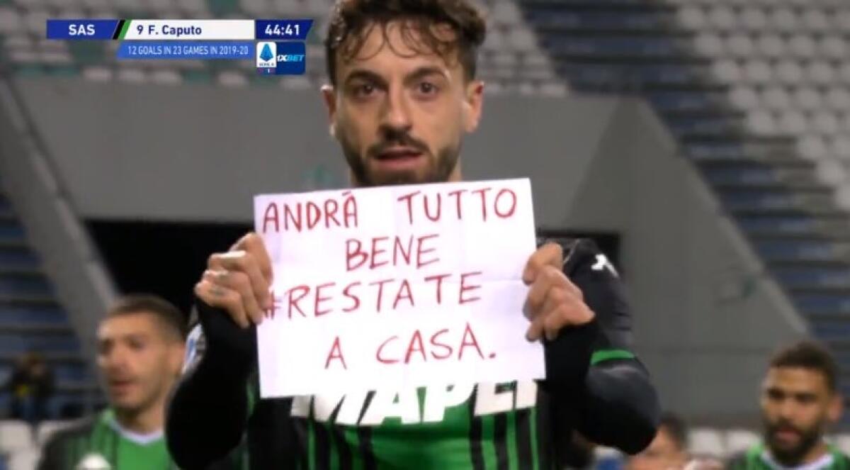 Caputo segna e lancia un messaggio: "Andrà tutto bene. #Restateacasa" - 